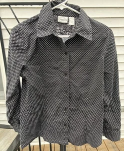Chico’s Women’s Black White Button Up Classic Dress Shirt Size 1 Long Sleeve - Picture 1 of 9