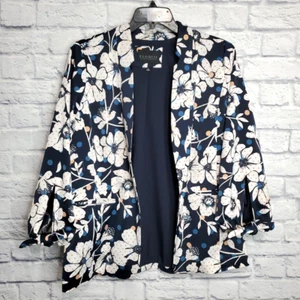 Chaqueta Eloquii Mujer 14 Azul Floral Abierta Blazer Oficina Informal Elegante Manga Corbata - Imagen 1 de 14