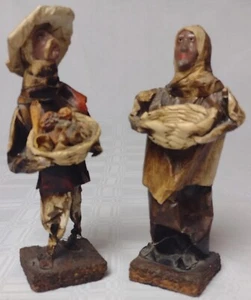 Vintage Mexican Paper Mache Figurines Old Couple Folk Art 7" - Picture 1 of 13