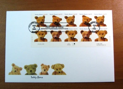 US FDC Scott# 3653-3656 Teddy Bears 2002 Used  L622 - Image 1 of 2