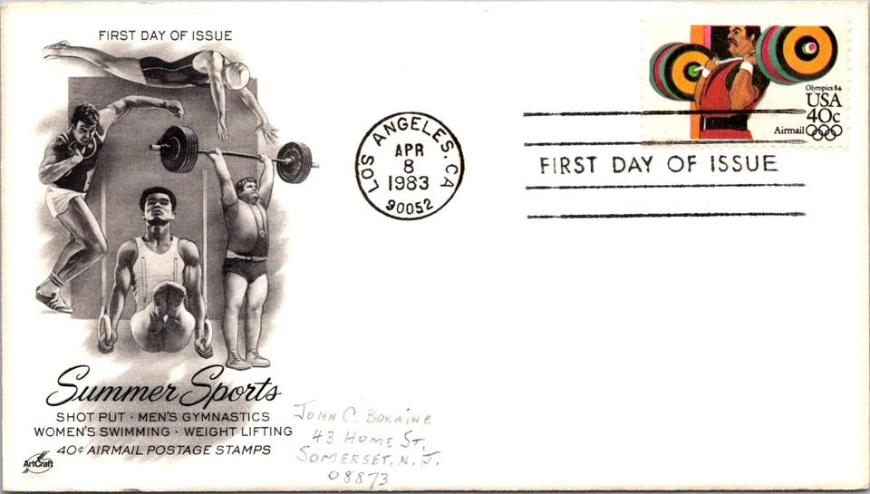 FDC 1983 SC #C108a Artcraft, Weightlifting - Los Angeles, CA - Single - J4887 - Image 1 of 2