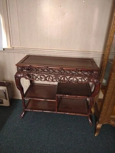 Chinese Rosewood Occasional Side Display Table w/ Carved Leaf Design - Picture 1 of 11
