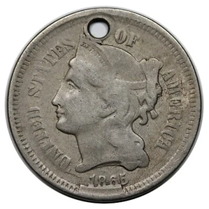 1865 Three Cent Nickel, obverse cud, TCNC-1865-17 - Picture 1 of 2