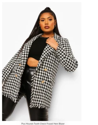BNWT - Boohoo Hounds Tooth Check Frayed Hem Blazer Black - 10 (2623) - Image 1 of 2