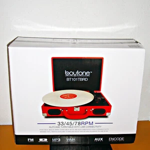 NEW BOYTONE BT-101TBRD 5-IN-1 RECORD PLAYER AC-DC BUILT-IN RECHARGEABLE BATTERY - Picture 1 of 8