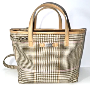 Bolso de Mano/Bolso de Hombro LAUREN By RALPH LAUREN Pata de Gallo Glen Cuadros con Borde de Cuero - Imagen 1 de 11