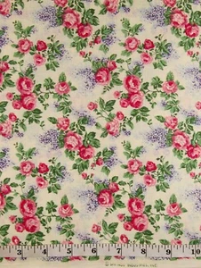Pink Roses Mixed Florals On White Cotton Spring Industries Fabric 1.25yds - Picture 1 of 1