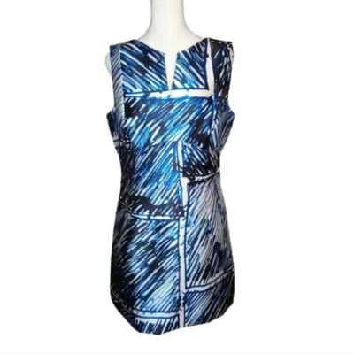 Vestido Vaina Milly Coco Estampado de Garabatos Satén Sarga Sin Mangas Azul Talla 10 Foto 1 de 4