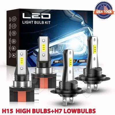 For Mercedes-Benz CLA250 2013-2021 4PCS H15 H7 LED Headlight Bulbs kit High Low Foto 1 de 4