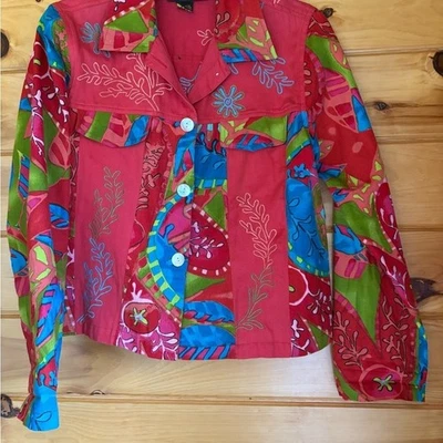 Alex Kim Patchwork Floral Embroidered Cotton Jacket Women's Medium Colorful - Image 1 of 4