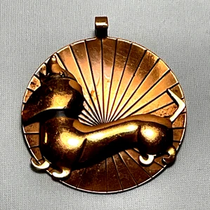 OLD BELL TRADING POST ~ Vintage Solid Copper 3-D Round DACHSHUND DOG PENDENT - Picture 1 of 6