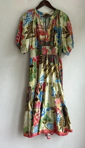 Anthropologie Conditions Apply Tiered Midi Dress 12 Bird Floral Resort Tropical - Bild 1 von 12