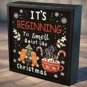 Está empezando a oler mucho como Navidad caja de madera decoración de mesa 5" - Imagen 1 de 5