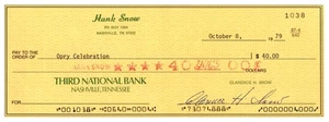 HANK SNOW Signed AUTOGRAPH on PERSONAL BANK CHECK for GRAND OLE OPRY Event - Picture 1 of 2