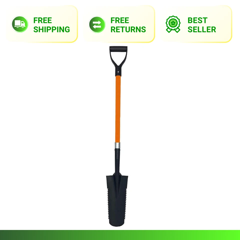 Ashman Drain Spade Teeth Shovel 1 Pack - 48 Inches Long Handle Spade with D H...