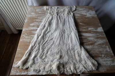 Vêtement ancien chemise enfants mercerie dentelle broderie tulle - Photo 1/4