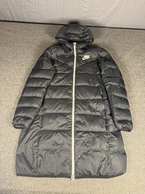 Nike Down Fill Puffer Parka Jacket Womens Small Black Hooded Long Reversible - Image 1 of 4