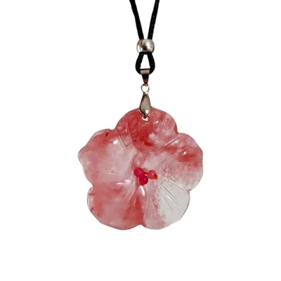 Cherry Quartz Flower Pendant Blossom Necklace Gemstone Ethnic Bohemian Jewellery - Image 1 of 4