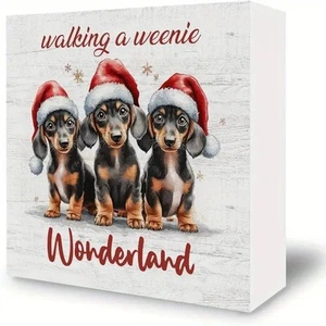 Caja de madera festiva Dachshund Navidad decoración de mesa 5" - Imagen 1 de 5