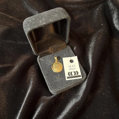 Pingente medalha de ouro amarelo real sólido 18k querubim anjo da guarda Itália  - Imagem 1 de 3