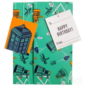 New Doctor Who Gift Wrap Set Birthday Tags Wrapping Paper TARDIS Dalek Official - Picture 1 of 6