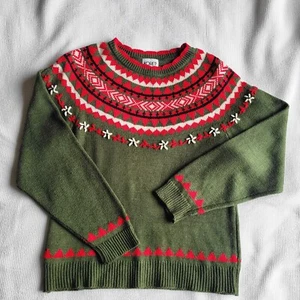 Felpa vintage KORET verde Fair Isle misto Ramie taglia L scollo smerlato - Foto 1 di 10