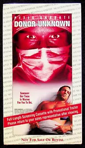 Donor Unknown (1995) Thriller Movie Promo Screener VHS Factory Sealed Watermark - Imagen 1 de 6