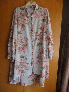SHEIN BLUE FLORAL button front oversized long chiffon top/DRESS size 3xl - Picture 1 of 6