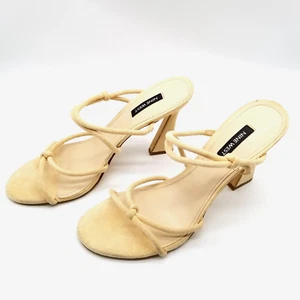 Nine West Women Kims 2 Heeled Slide Sandals size 7 Beige Strappy - Picture 1 of 5