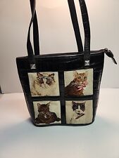 Vtg Brighton FELINE FANTASY Cat Tote Handbag Needlepoint Cats Shoulder Bag Black