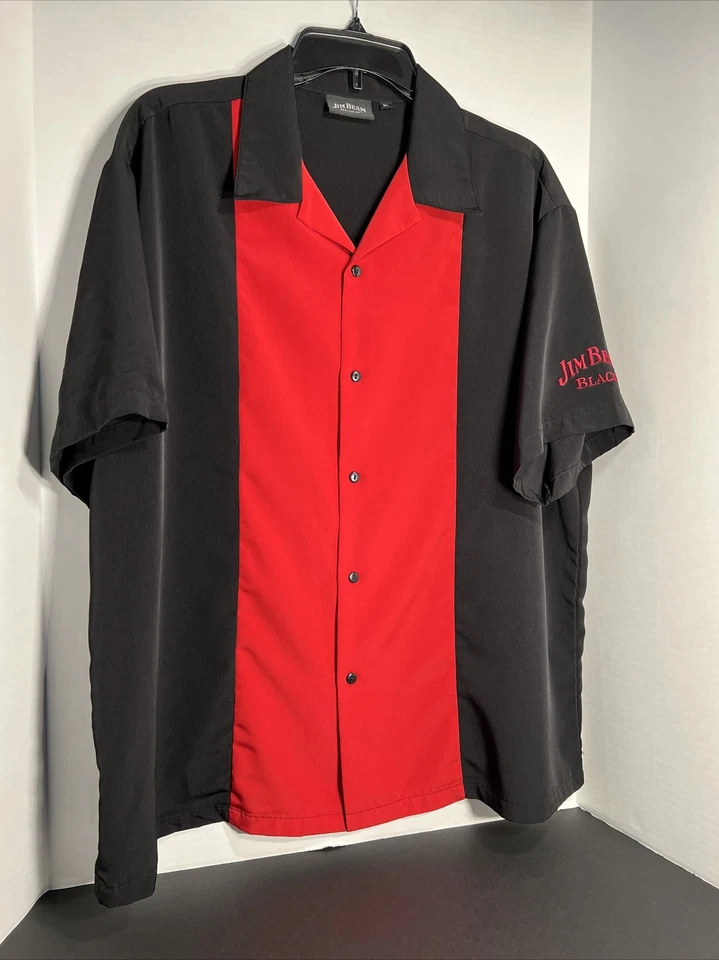 Camisa de Bowling Jim Beam Negra Whisky Bourbon Abotonada Negra y Roja S/S Para Hombre XL Foto 1 de 4