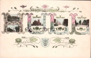 Postal impresa litografía multivista eduardiana casco sin publicar con mensaje - Imagen 1 de 2