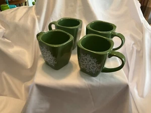 STARBUCKS 2004 WEIHNACHTEN GRÜNE SCHNEEFLOCKEN KAFFEETASSEN NEU 4ER SET - Bild 1 von 4