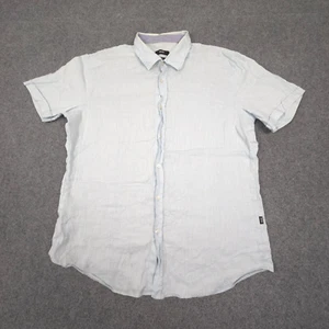 Hugo Boss Shirt Mens XLARGE Blue Linen Slim Fit Short Sleeve Button Up Size XL - Picture 1 of 11