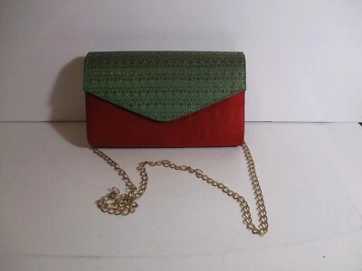 Bolso sin asas estilo indio rojo/marate y verde brocado satinado fiesta fiesta fiesta Foto 1 de 4