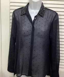 Blusa top para mujer Ann Taylor manga larga transparente cuello con cuentas - Imagen 1 de 5
