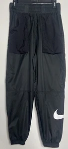 Nike Track Pants Baggy Y2K giacca a vento nero swoosh tessuto tasche donna piccolo - Foto 1 di 5
