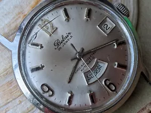Vintage 1960's Belair Day-Date All SS French Made Midsize Watch w/PUW 1363 Mvmt - Picture 1 of 16