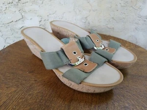 Nine West Kork Keilabsatz Clogs mit grün khaki Riemen und Lederakzent Größe 10 - Bild 1 von 6