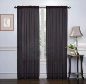 2 Paneele durchsichtige Vorhänge Voile Fensterbehandlung 54 x 84 Zoll - Farbe schwarz - Bild 1 von 2