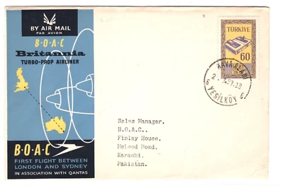 TURKEY Air Mail Cover BOAC/QANTAS FIRST FLIGHT Pakistan Karachi 1957 MA1334 - Image 1 of 4