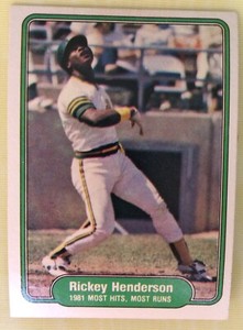 1982 Fleer Rickey Henderson Most Hits & Runs Baseball Card #643 Athletics HOF