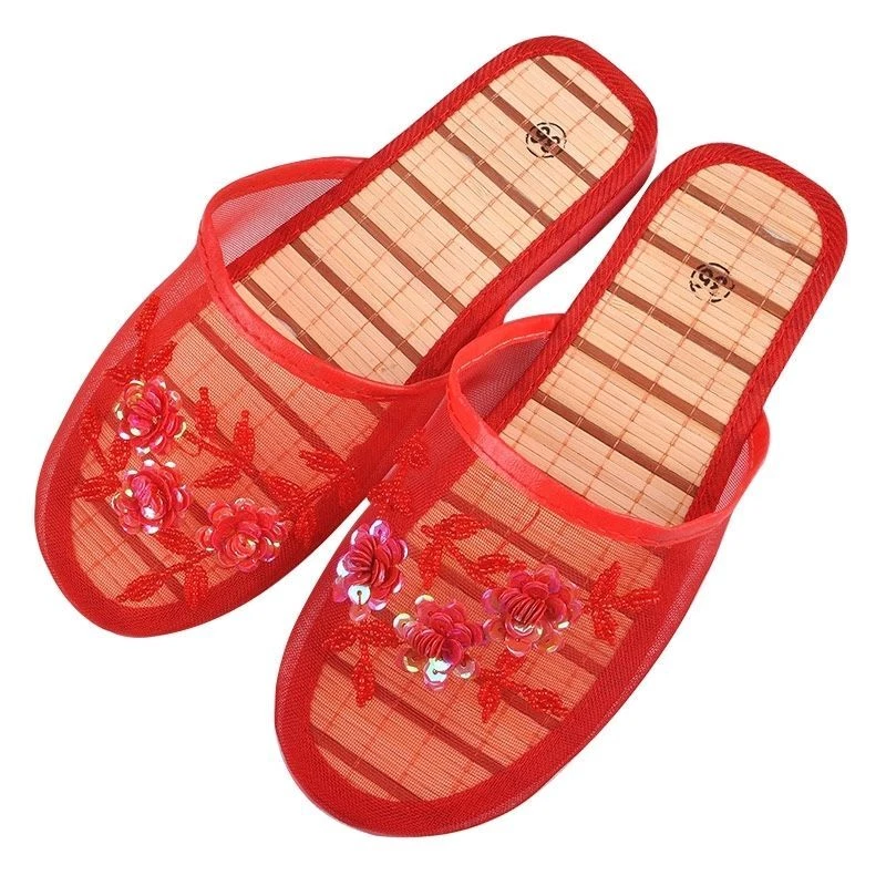 Mujeres Chinas Malla Floral Zapatillas Deslizables Planas Chanclas Mocasines Mules Foto 1 de 4