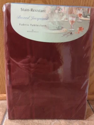 Benson Mills Burgundy Boxed Jacquard Stain-Resistant Fabric Tablecloth 60"X84" - Image 1 of 4