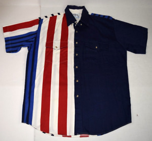 Western Shirt VTG Roper Rodeo Blue 80s  Vertical Strip Sz L Red White Blue Black
