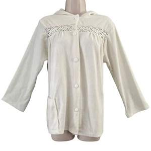 Vintage 70s TerryCloth Boho Top, Button Up, Cover Up, Hoodie, Pockets, Sz M/L - Picture 1 of 6