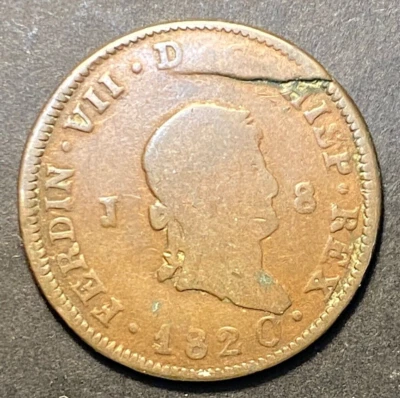 WORLD Coin - misaligned ERROR - Spain 8 maravedis, Small portrait 1820-J - Image 1 of 2