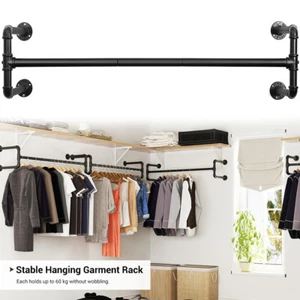 105CM Industrierohr Kleiderstange Garderobenstange Wandmontage Organizer Ständer - Bild 1 von 12