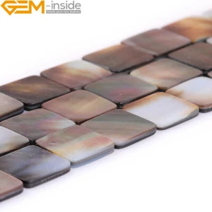 Natural Flat Square Stone Black Lip Shell Loose Beads For Jewelry Making 15" - Bild 1 von 7