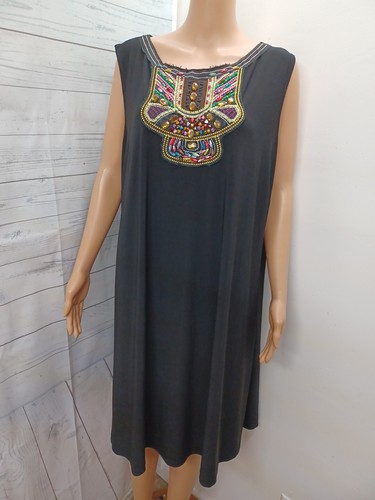 VETEMENTS Maxi Abito Cato Tg 22 24W Donna Nero Perline Boho Fluido Comfort Chic Strato